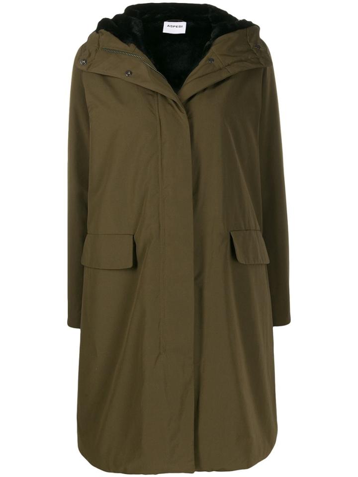 Aspesi Shearling Lined Parka Coat - Green