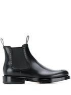 Santoni Brogue Detail Ankle Boots - Black