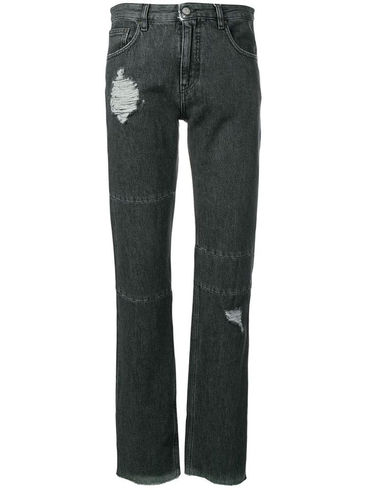 Mm6 Maison Margiela Distressed Slim-fit Jeans - Black