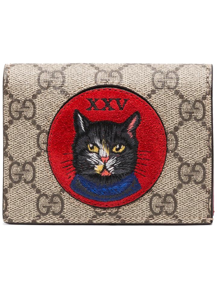 Gucci Brown Gg Supreme Cat Small Leather Wallet