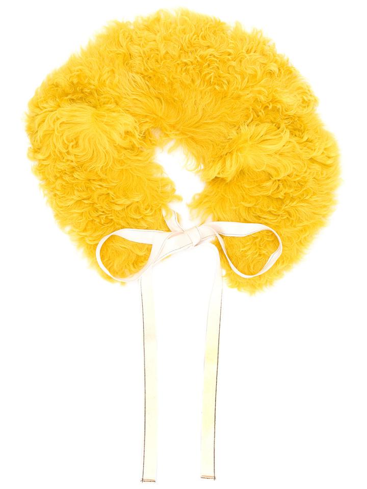 Helmut Lang - Asymmetric Fur Collar - Women - Silk/polyester/lamb Fur - One Size, Yellow/orange, Silk/polyester/lamb Fur