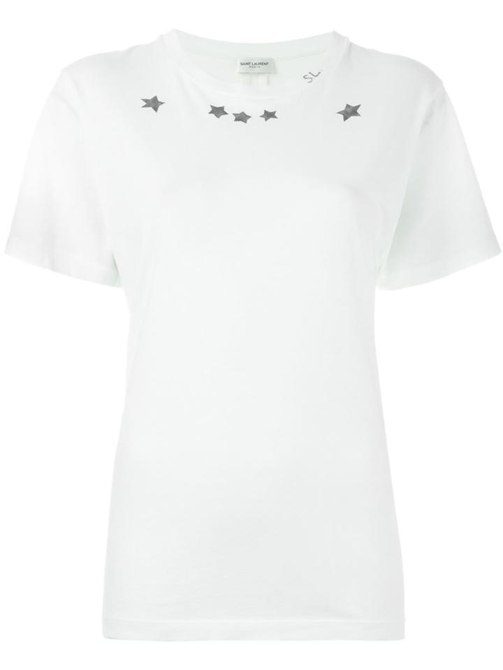 Saint Laurent Star Print T-shirt, Women's, Size: Xl, White, Cotton