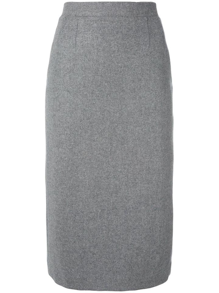 Olympia Le-tan - Pencil Skirt With Pleated Back - Women - Wool - 36, Grey, Wool