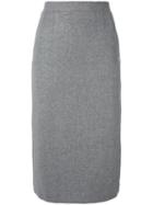 Olympia Le-tan - Pencil Skirt With Pleated Back - Women - Wool - 36, Grey, Wool