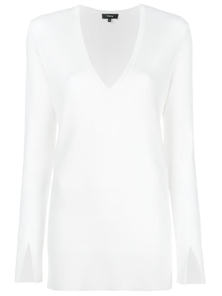 Theory Long-sleeve Fitted Sweater - White