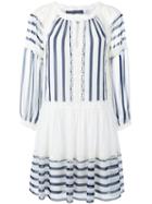 Alberta Ferretti Lace Trim Striped Flared Dress, Women's, Size: 40, White, Silk/cotton/other Fibers