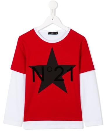 No21 Kids Star And Logo Print T-shirt, Girl's, Size: 12 Yrs, Red