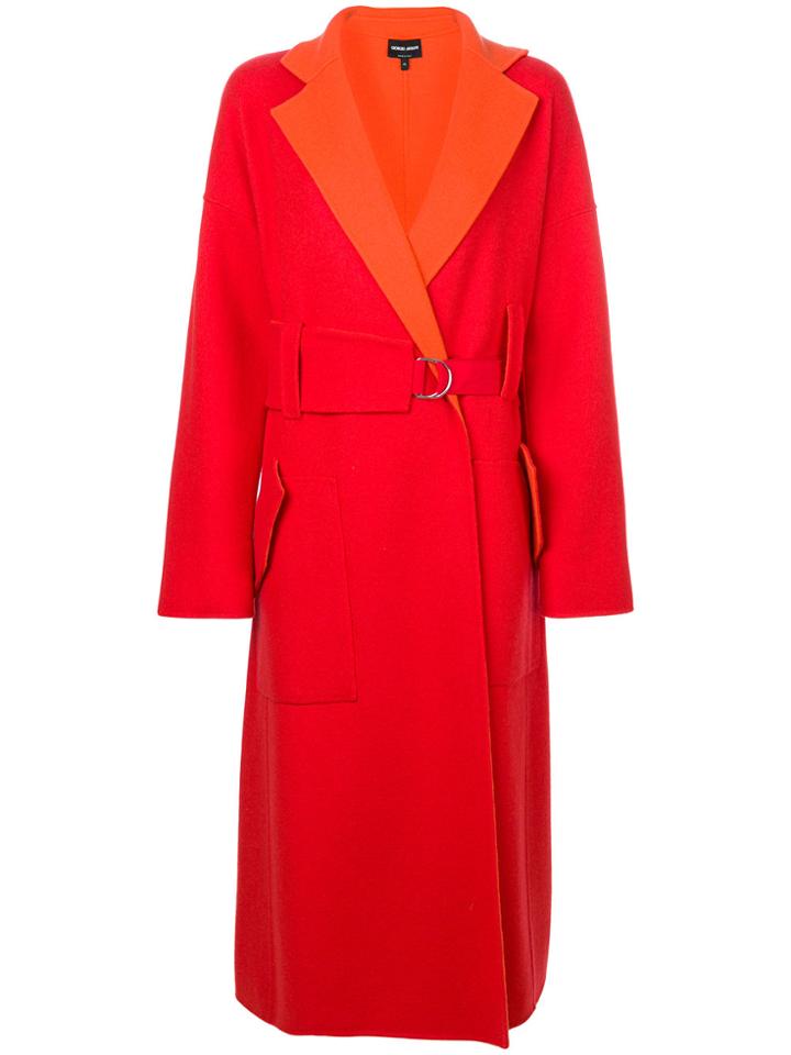 Giorgio Armani Belted Oversized Coat - Red