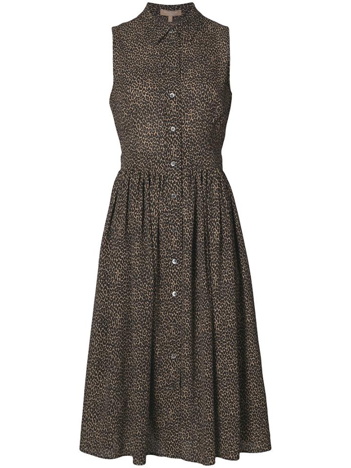 Michael Kors - Leopard Print Gathered Dress - Women - Silk - 6, Black, Silk