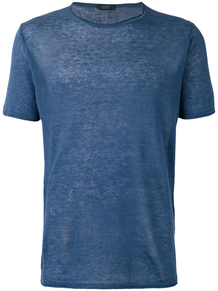 Zanone Fine Knit T-shirt, Men's, Size: 52, Blue, Linen/flax