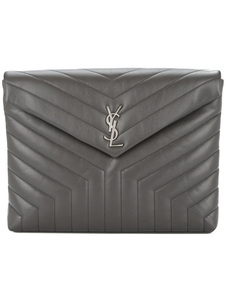 Saint Laurent Monogram Envelope Clutch - Grey
