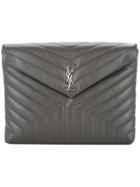 Saint Laurent Monogram Envelope Clutch - Grey