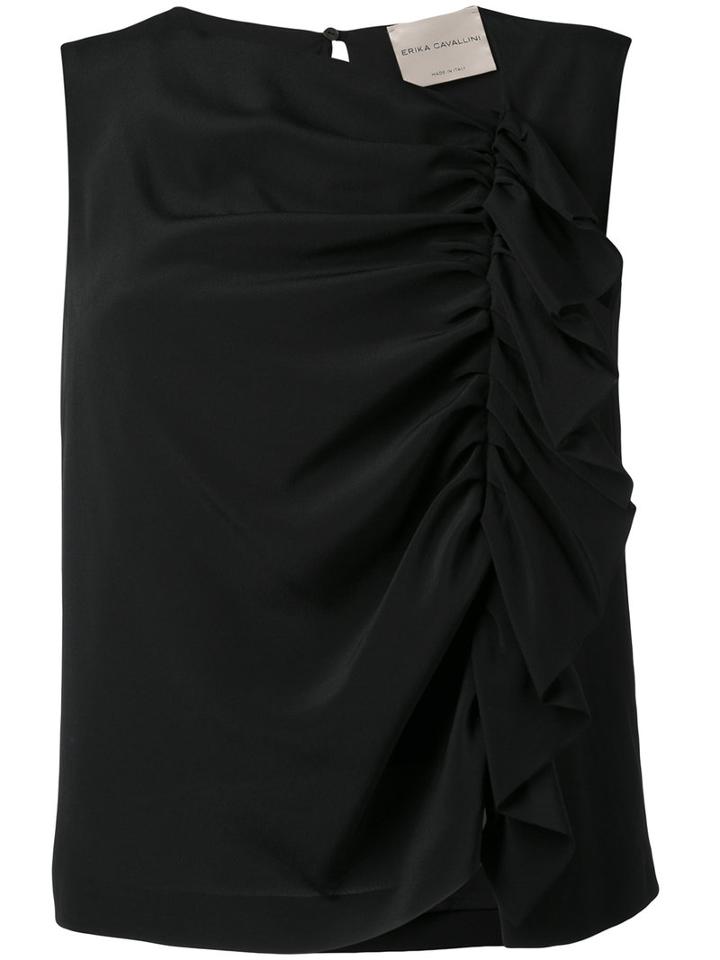 Erika Cavallini - Asymmetric Gathered Tank Top - Women - Silk/acetate - 40, Black, Silk/acetate