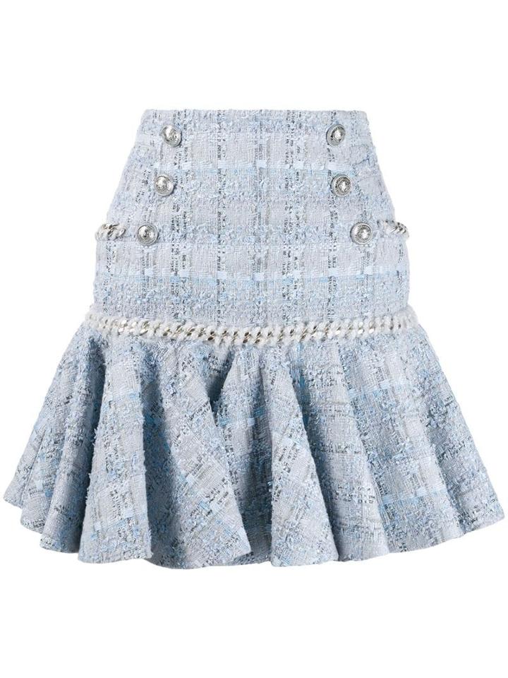 Balmain Flounced Tweed Skirt - Blue