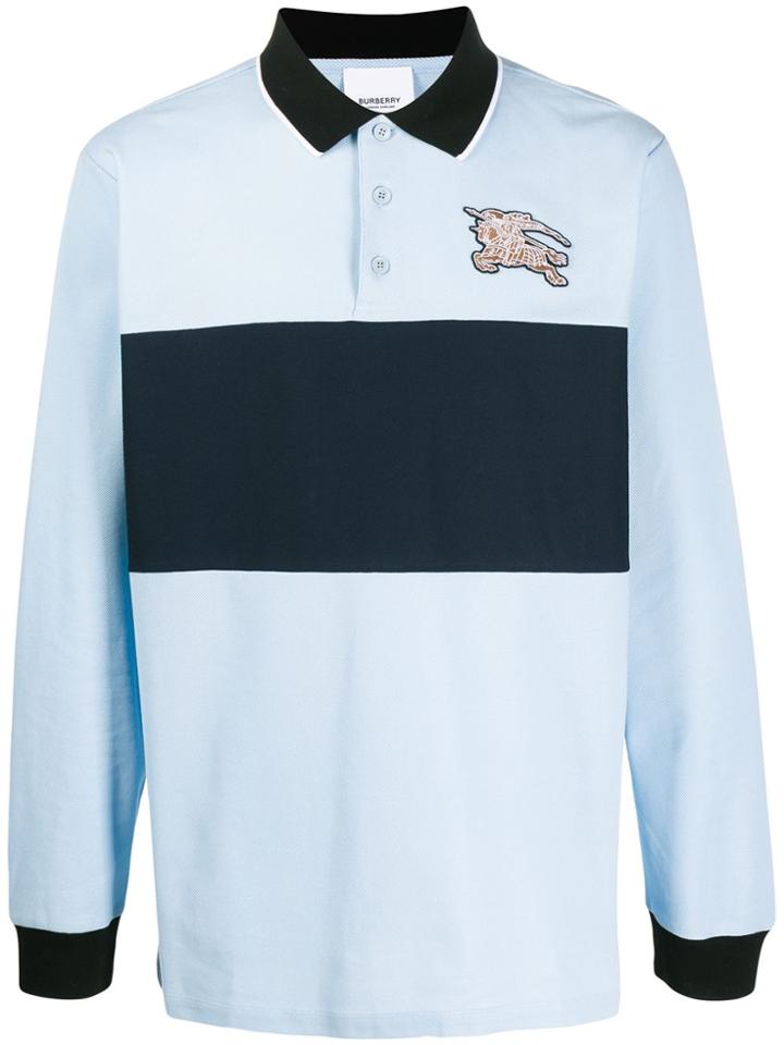 Burberry Logo Embroidered Colour Block Polo Shirt - Blue