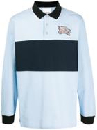 Burberry Logo Embroidered Colour Block Polo Shirt - Blue