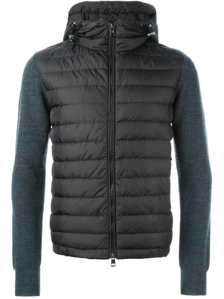 Moncler Padded Front Cardigan, Men's, Size: Large, Grey, Feather Down/acrylic/polyamide/wool