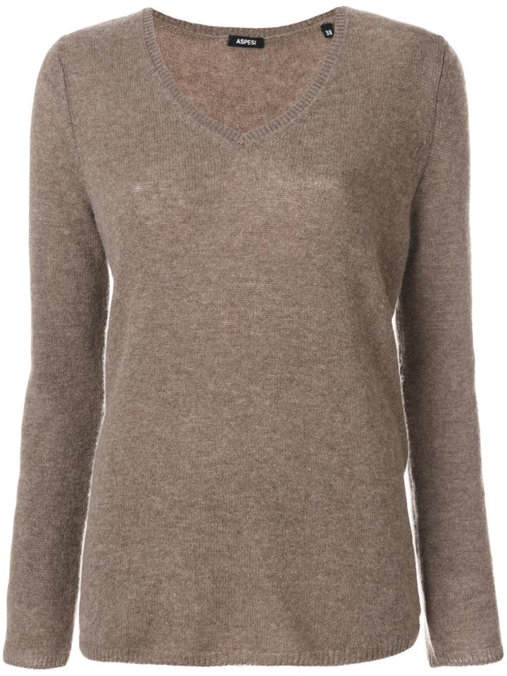 Aspesi V-neck Jersey Top - Brown