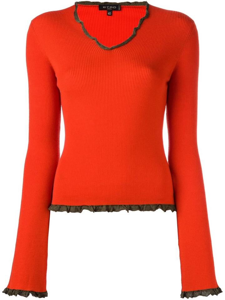Etro Ruffle Trim Jumper, Women's, Size: 42, Red, Viscose/wool
