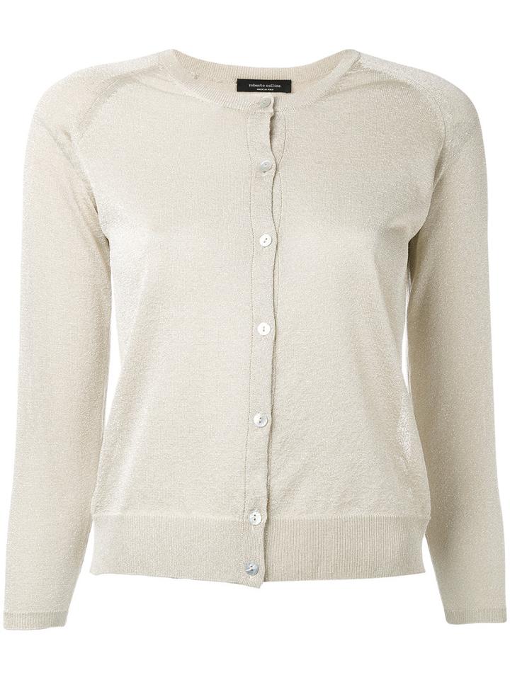 Roberto Collina - Fitted Round Neck Cardigan - Women - Polyester/viscose - L, Nude/neutrals, Polyester/viscose