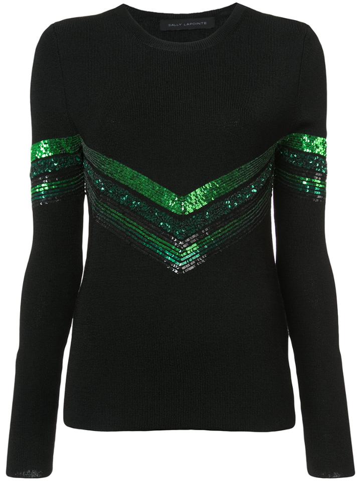 Sally Lapointe Sequin Chevron Detail Sweater - Black