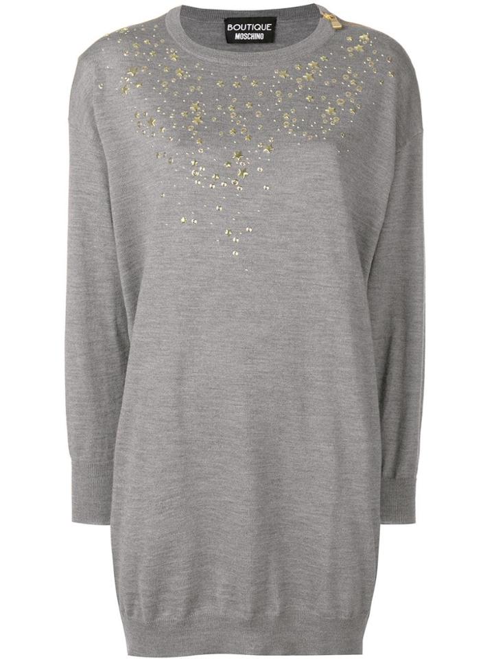Boutique Moschino Embellished Sweater Dress - Grey
