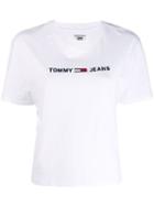 Tommy Jeans Embroidered Logo Cropped T-shirt - White
