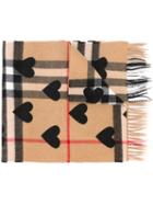 Burberry Printed Heart Checked Scarf, Women's, Black, Cashmere