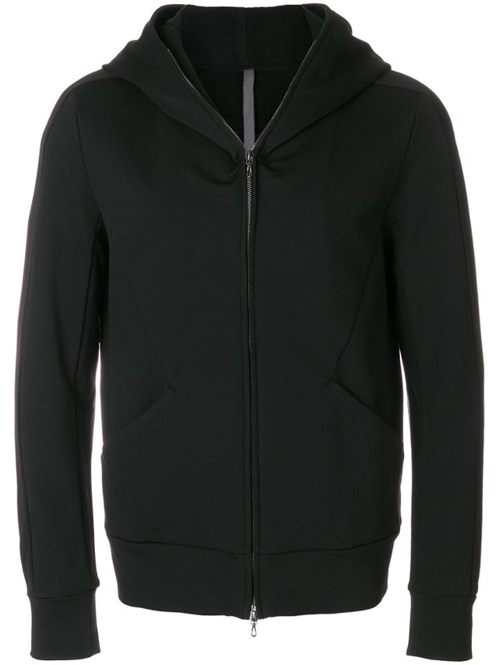 Attachment Panelled Zip Up Hoodie - Black