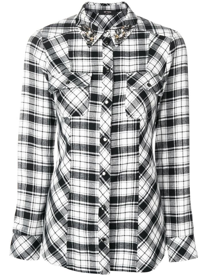 Twin-set Embellished Collar Plaid Shirt - Black