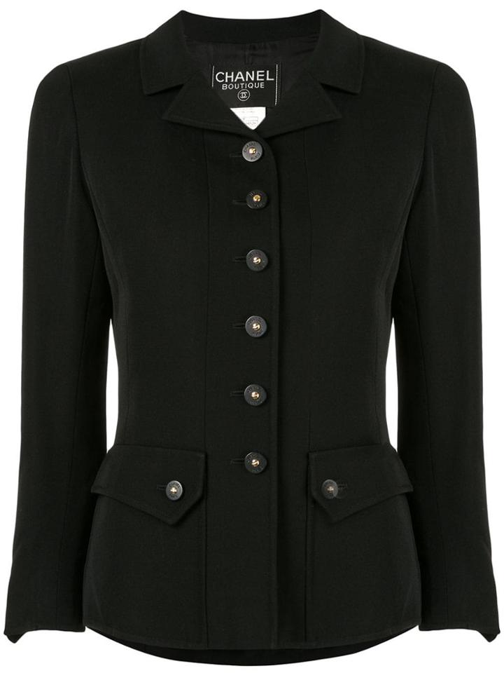 Chanel Pre-owned Cc Logos Button Long Sleeve Jacket - Black