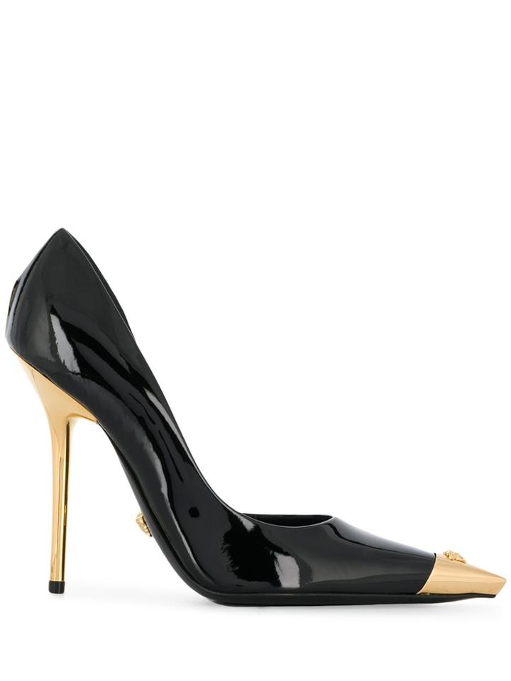 Versace Aurene Gold-tone Tip Pumps - Black