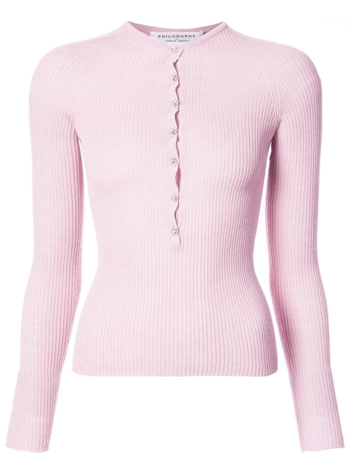 Philosophy Di Lorenzo Serafini Henley Ribbed Sweater - Pink & Purple