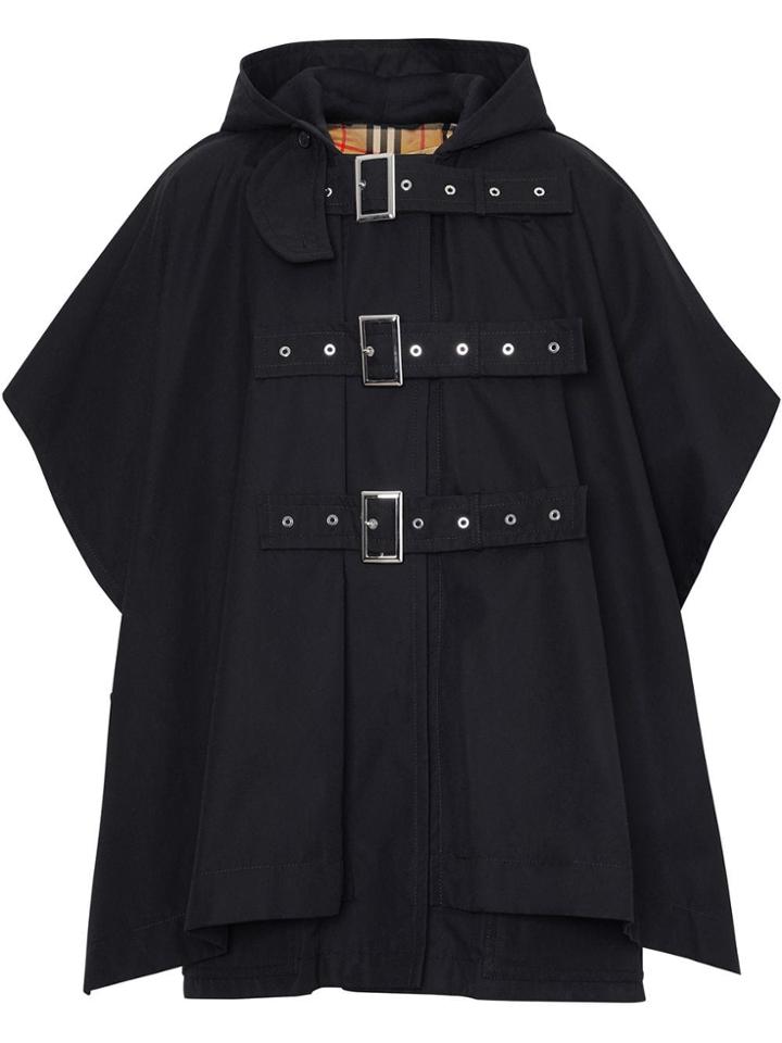 Burberry Triple Buckle Cotton Gabardine Cape Coat - Black