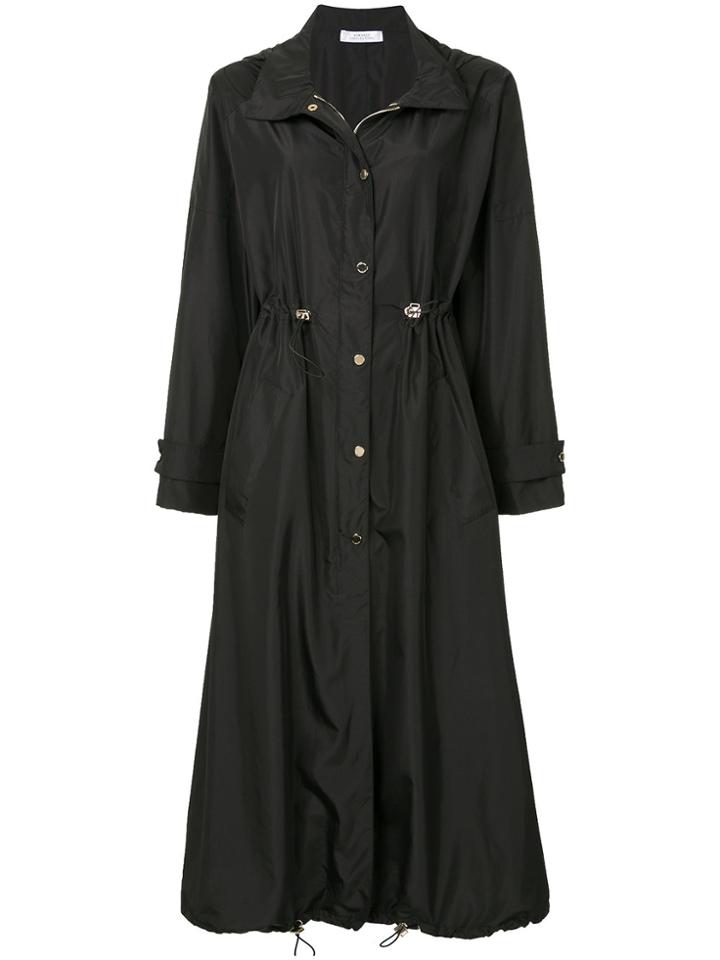 Versace Collection Long Drawstring Raincoat - Black