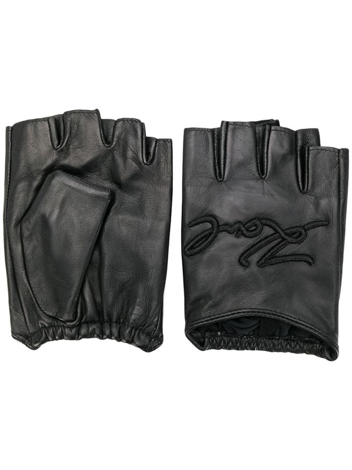 Karl Lagerfeld Fingerless Logo Gloves - Black