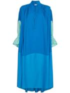 Vika Gazinskaya Blue Ruched Sleeve Dress