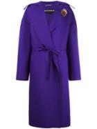 Rochas Board Lapel Belted Coat, Women's, Size: 42, Pink/purple, Silk/polyamide