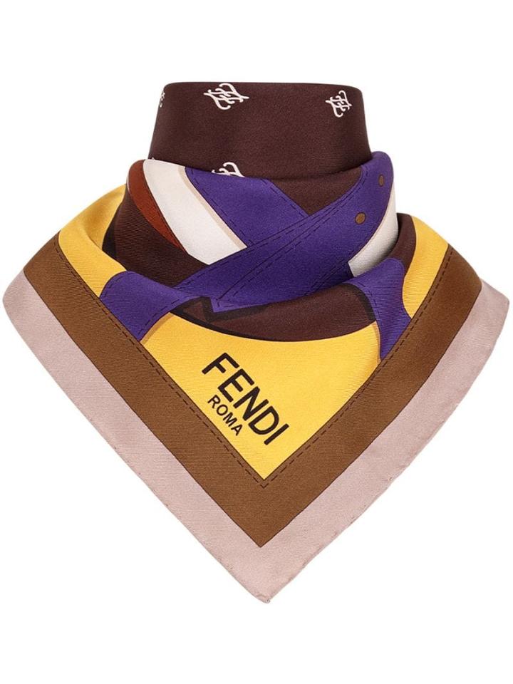 Fendi Karligraphy Printed Foulard - Brown