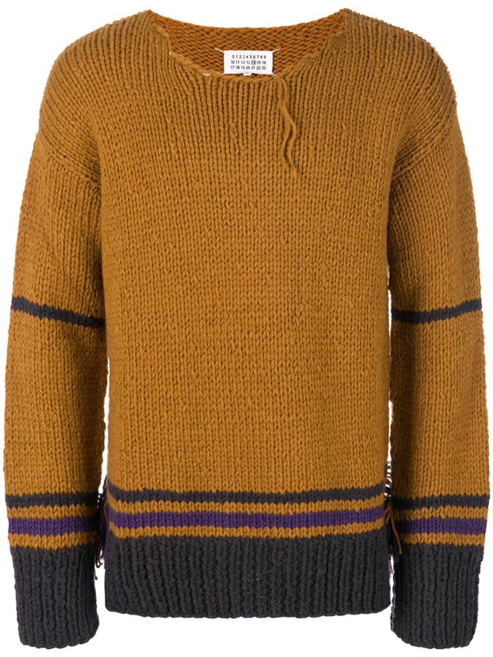 Maison Margiela Distressed Knit Striped Sweater - Yellow & Orange