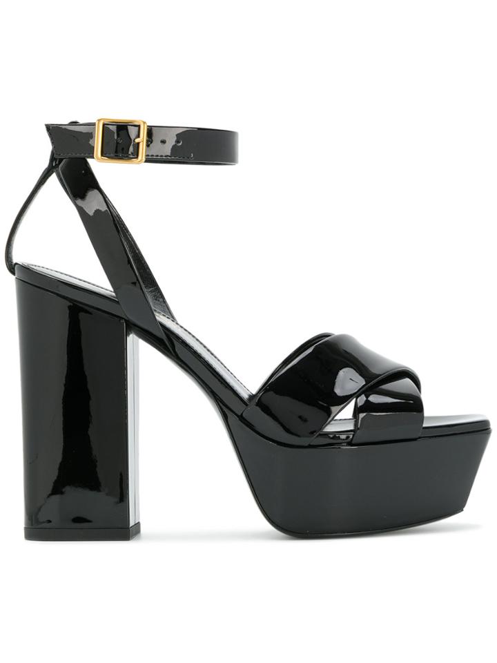 Saint Laurent Platform Crossover Strap Sandals - Black