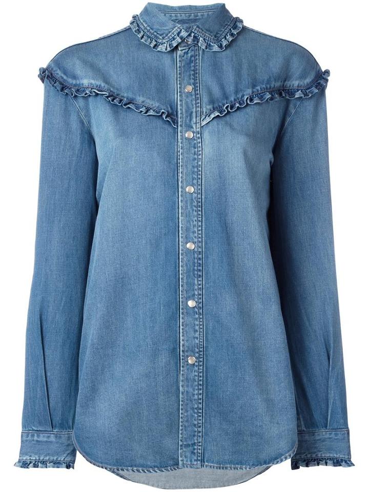 Classic Ruffled Western Shirt, Women's, Size: Small, Blue, Cotton, Saint Laurent