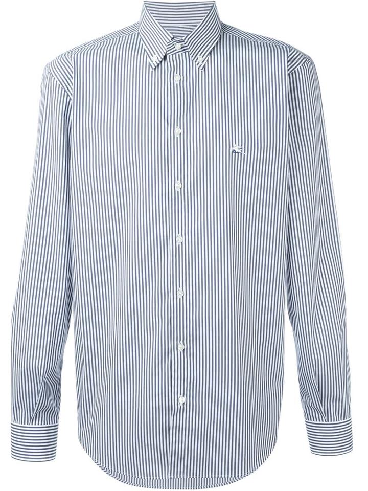 Etro Button Down Stripe Shirt, Men's, Size: 40, Blue, Cotton/nylon/spandex/elastane