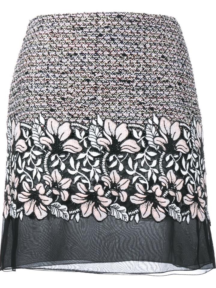 Giambattista Valli Floral Semi-sheer Skirt, Women's, Size: 44, Black, Silk/polyamide/polyester/virgin Wool