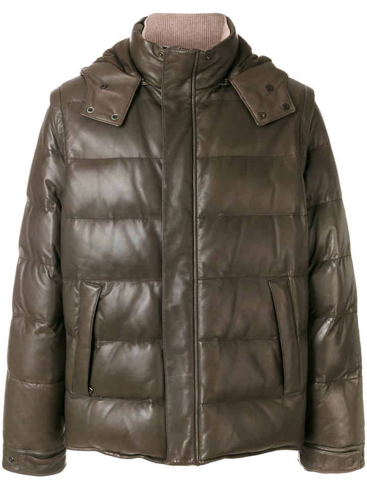 Loro Piana - Detachable Sleeves And Hood Jacket - Men - Lamb Skin/cashmere/goose Down - L, Green, Lamb Skin/cashmere/goose Down