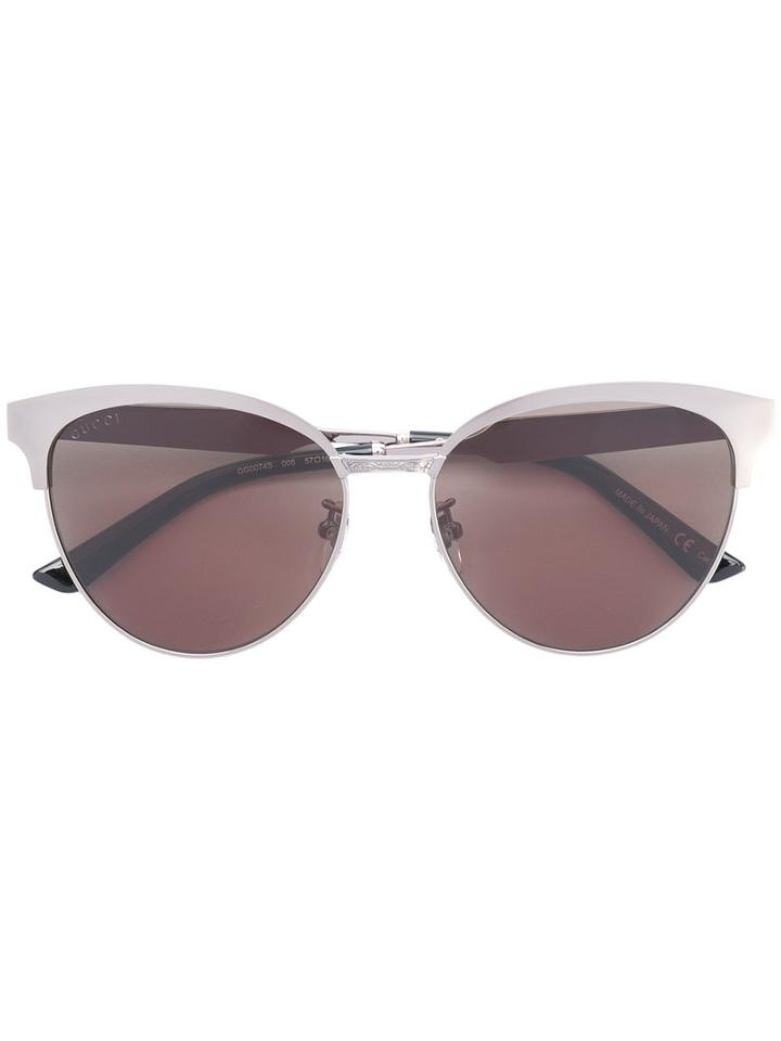 Gucci Eyewear Cat Eye Engraved Sunglasses, Women's, Size: 57, Grey, Acetate/metal