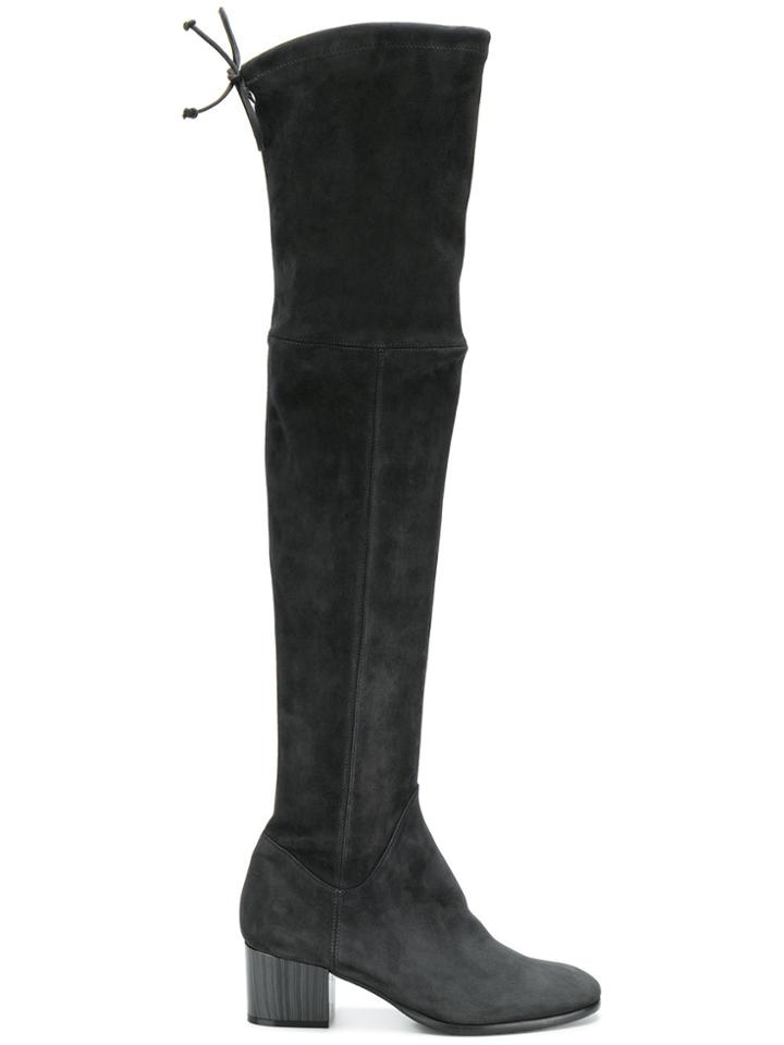 Baldinini Thigh High Mid Heel Boots - Grey