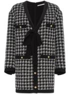 Alessandra Rich Bow Embellished Houndstooth Cardigan - Grey