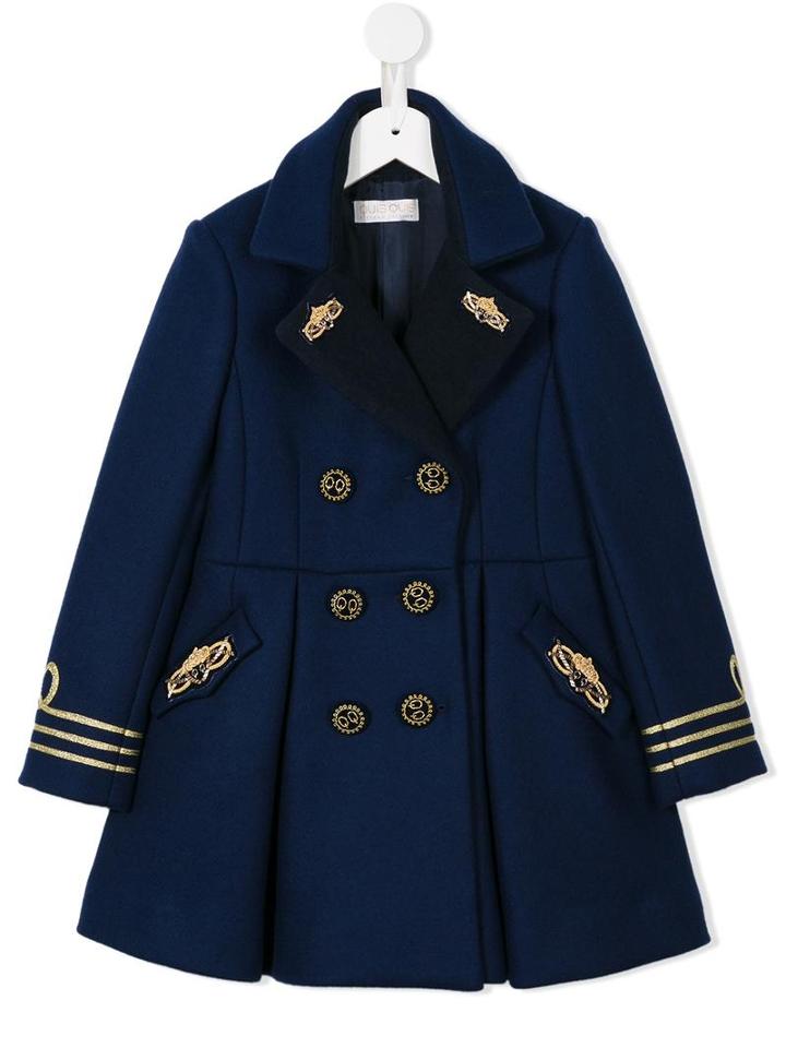 Quis Quis Double Breasted Military Coat, Girl's, Size: 8 Yrs, Blue
