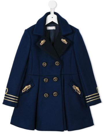 Quis Quis Double Breasted Military Coat, Girl's, Size: 8 Yrs, Blue